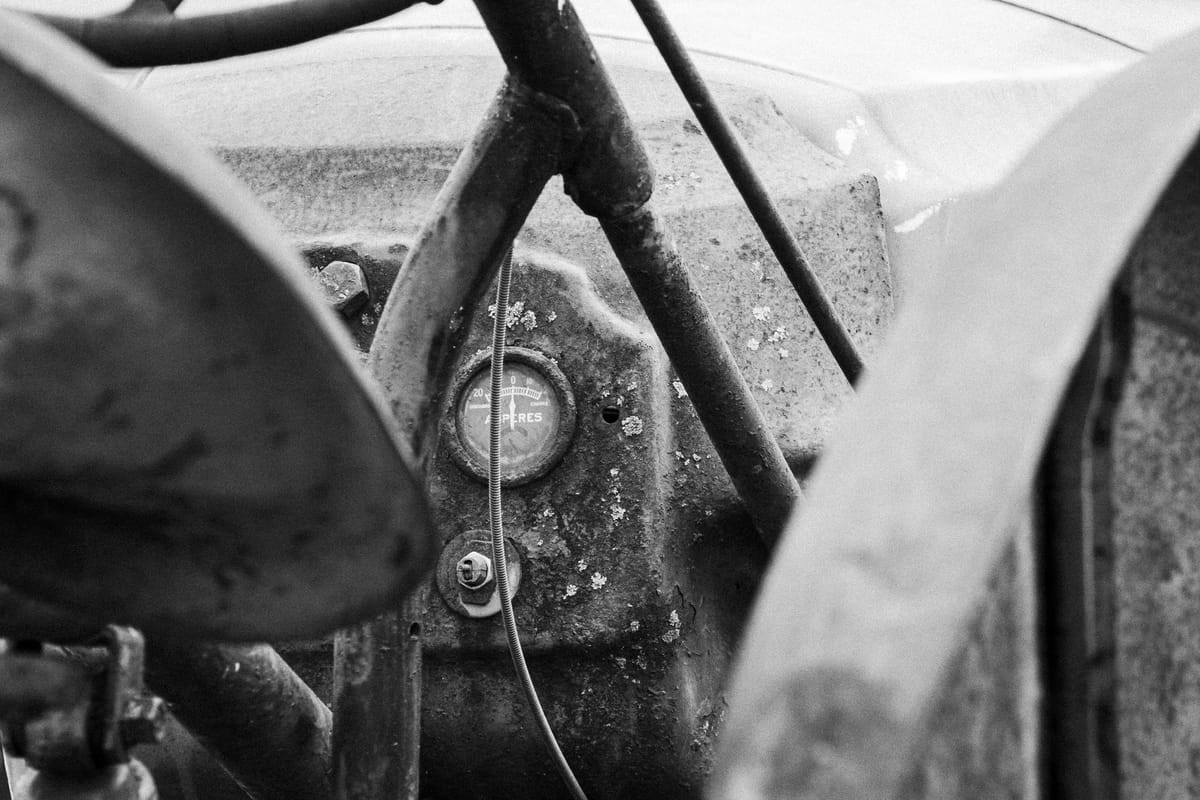 photo of an old tractor in black and white