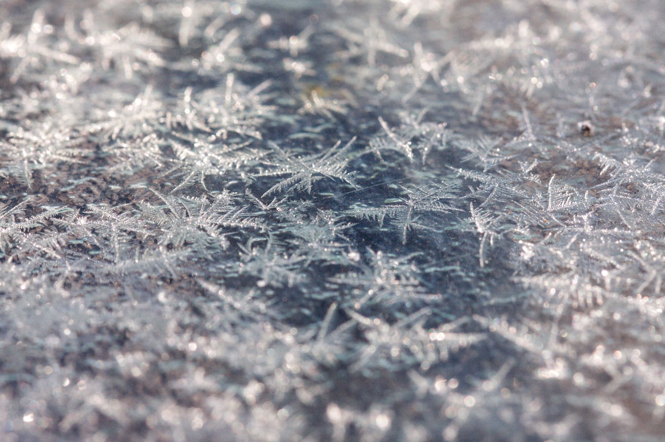 Frost on a glass table, close up